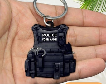Personalized Police Armor Acrylic Keychain, Police Keychain, Gift For Police, Father&#39;s Day Gift