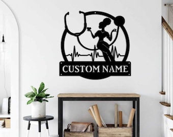 Placa personalizada para enfermeira, decoração de parede para enfermeira, presente personalizado para enfermeira, presente de formatura para enfermeira, placa com monograma para pendurar na porta, CNA, RN, LPN