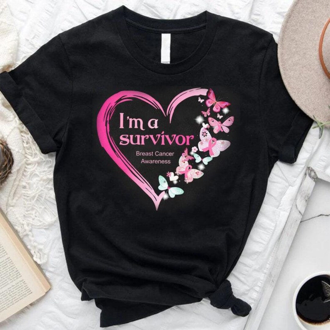 I'm A Survivor Breast Cancer Awareness Shirt, Butterfly Heart Shaped I ...