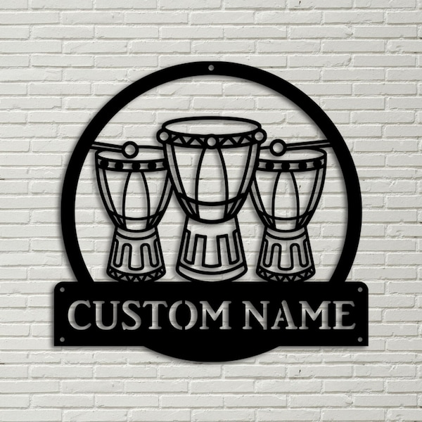 Personalized African Drum Djembe Metal Sign Art Custom Djembe Monogram Metal Sign Djembe Gift Musical Instrument Decor Decoration