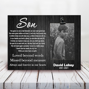 Loss of Son Gift Memorial Frame 4x6 photo frame Personalization photo clip frame, Bereavement, Remembrance Condolence Keepsake Grieving gift