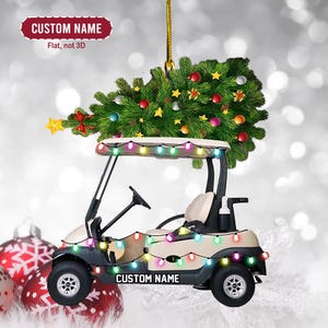 パーソナライズされたゴルフカートのクリスマスツリーのオーナメント、クリスマスゴルフオーナメント、ゴルフ愛好家のオーナメント、カスタムゴルフカート、ゴルファーへのクリスマスギフト