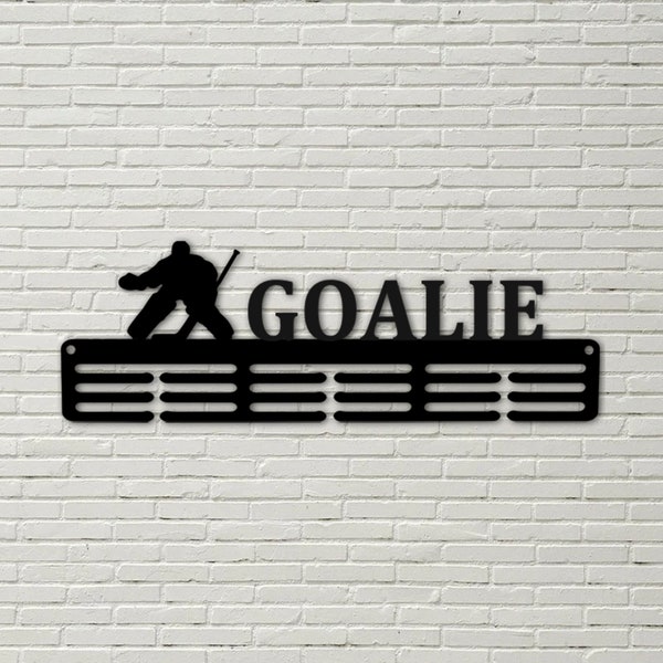 Customized Hockey Goalie Sport Medal Hanger metal sign - 12 Rungs for medals & Ribbons, Show Team Spirit, metal sign, art, wall decor