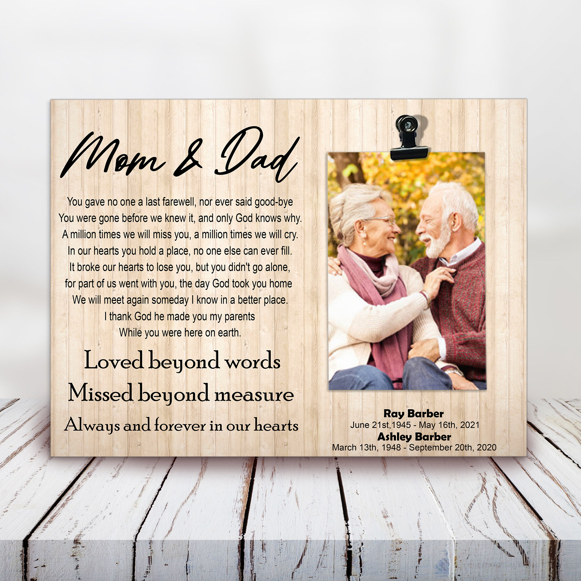 Loss of Parents Gift Memorial Frame 4x6 photo Personalization photo clip frame, Bereavement, Remembrance Condolence Keepsake Grieving gift
