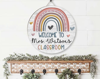 Custom Teacher Door Sign, Classroom Door Decor, Teacher Name Sign, Rainbow Teacher Door Sign, Teacher Gift, Teacher Door Hanger, 26 signs