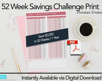 Save 5,000 in 52 Week Savings Challenge | 2024 Savings Tracker Printable | Savings Fund Jar | Dave Ramsey Money Tracker | Digital Download