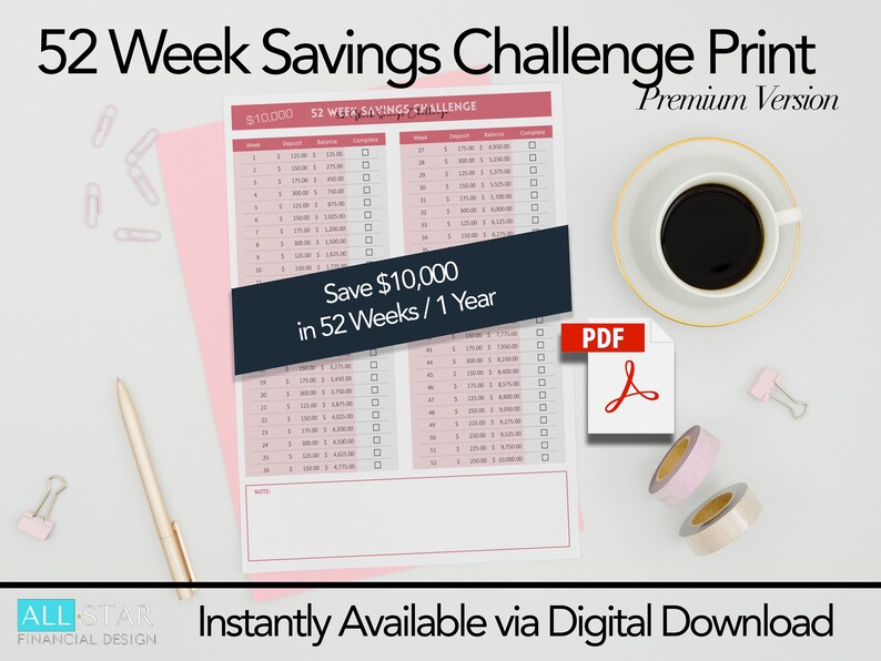 Save 10,000 in 52 Week Savings Challenge | Savings Tracker Printable ...