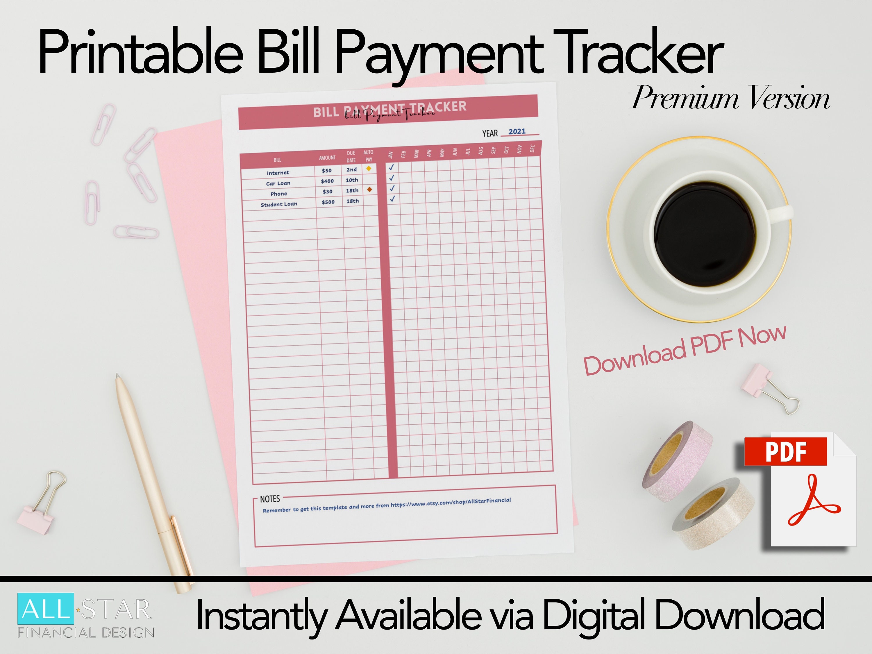 Printable Budget Monthly Bill Tracker Payment, Monthly Bill Checklist ...