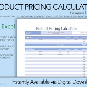 Calculadora de precios de productos, hoja de cálculo de precios de artículos hechos a mano / Margen de ganancia / Precios de costos de mano de obra y materiales / 2025 / Plantilla de Excel para negocios