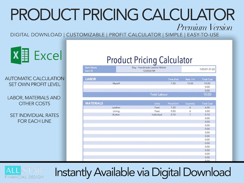 Product Pricing Calculator, Handmade Item Pricing Worksheet Profit