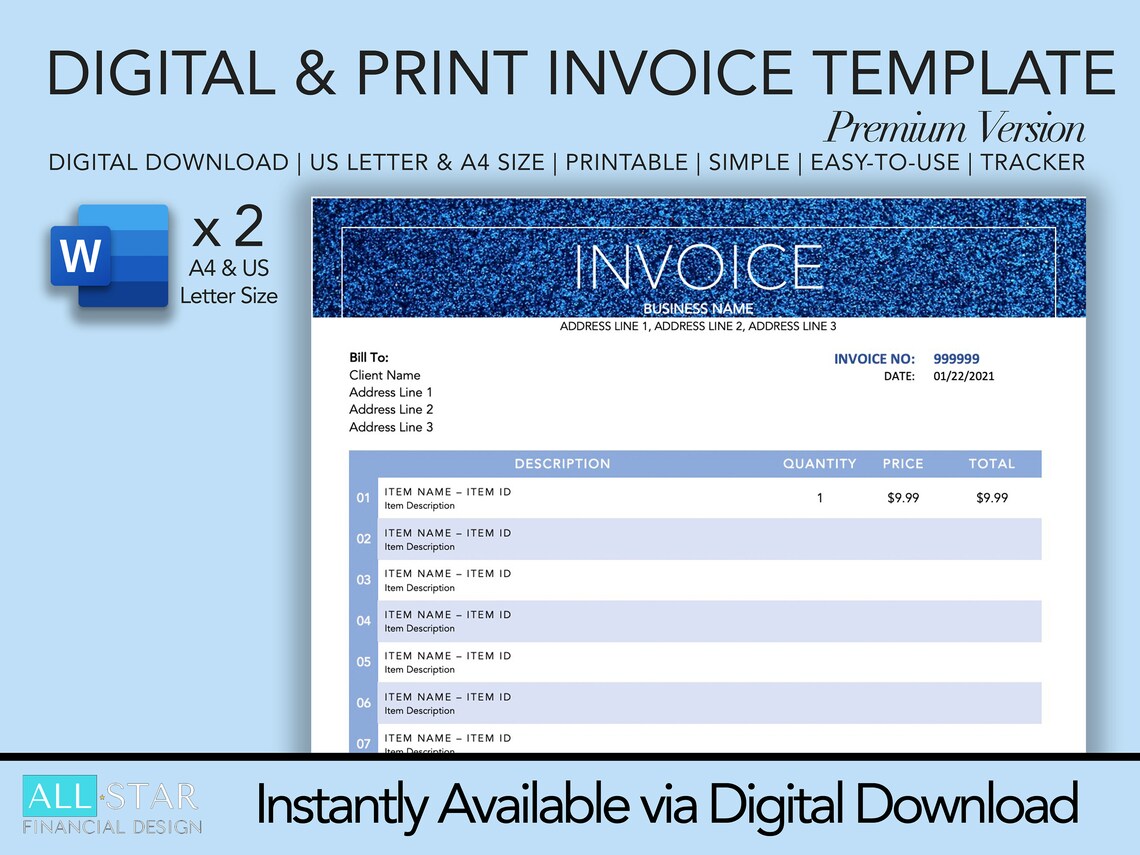 Printable Invoice Template | Order Form 2025 | Business Invoice Form ...