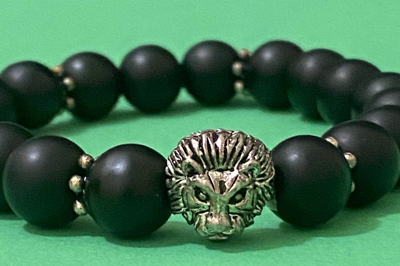 Black beaded lion head bracelet Etsy