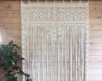 Macrame Door Curtain | large Wedding Backdrop Wall Hanging Tapestry white | Macrame Window Curtain | Outdoor backyard Party Home Decor