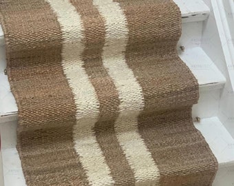 Hemp Jute runner | Minimalist two line hemp runner rug | Custom sized jute runner rug