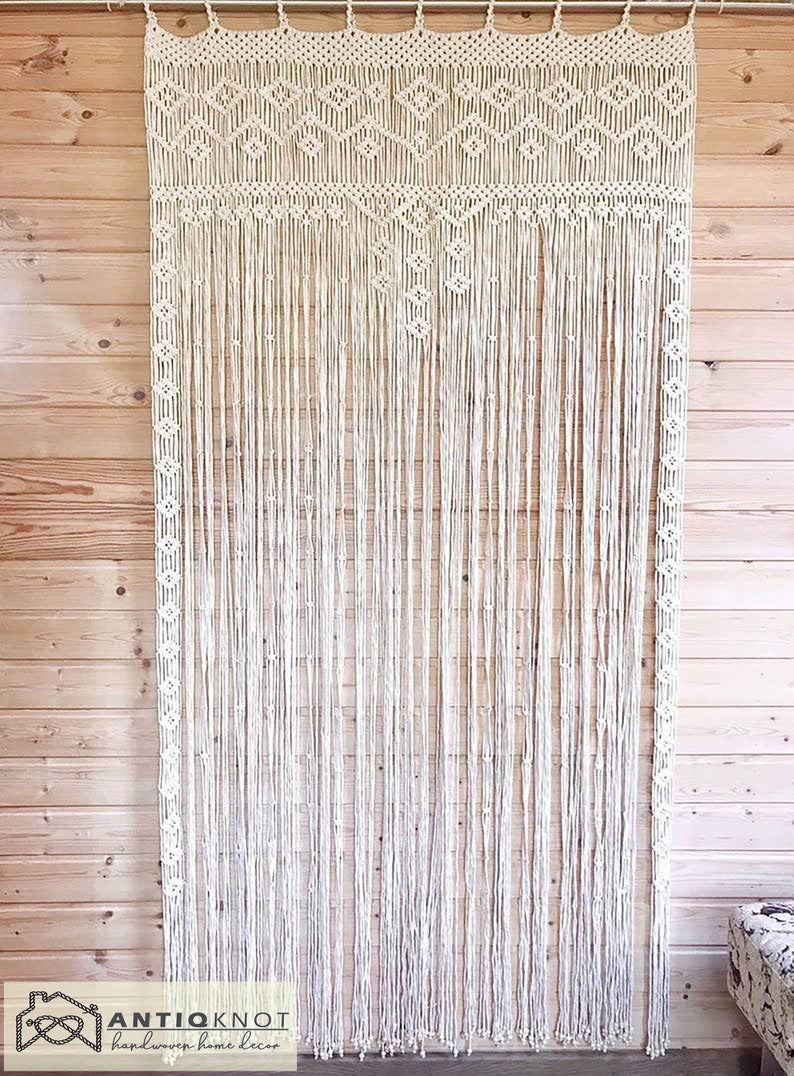 Macrame Door Curtain large Wedding Backdrop Wall Hanging Tapestry white Macrame Window Curtain Outdoor backyard Party Home Decor image 4