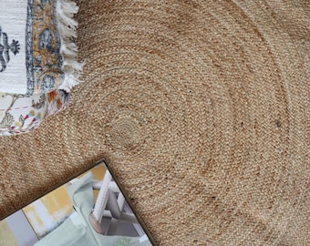 Runder Juteteppich Handgemachter geflochtener Naturfaser Teppich | Boho Bauernhaus Umweltfreundlicher Bodenteppich für Wohnzimmer Schlafzimmer