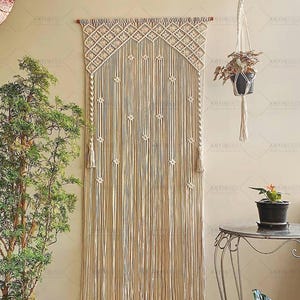 Boho Macrame Door Curtain Panel | Handmade Cotton Window Treatment | Bohemian Room Divider | Large Macrame Wall Hanging | Closet cove Panel