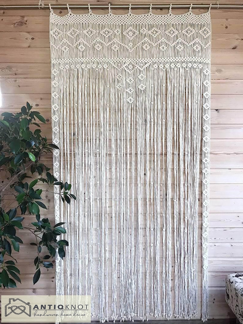 Macrame Door Curtain large Wedding Backdrop Wall Hanging Tapestry white Macrame Window Curtain Outdoor backyard Party Home Decor image 1