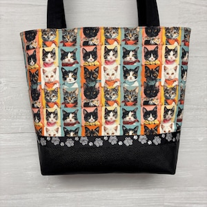 Cats in a Row Fabric Purse with a Vinyl  Bottom
