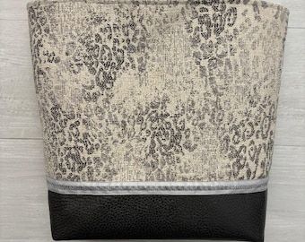 Gray Leopard Upholstery Fabric Purse with a Vinyl Bottom