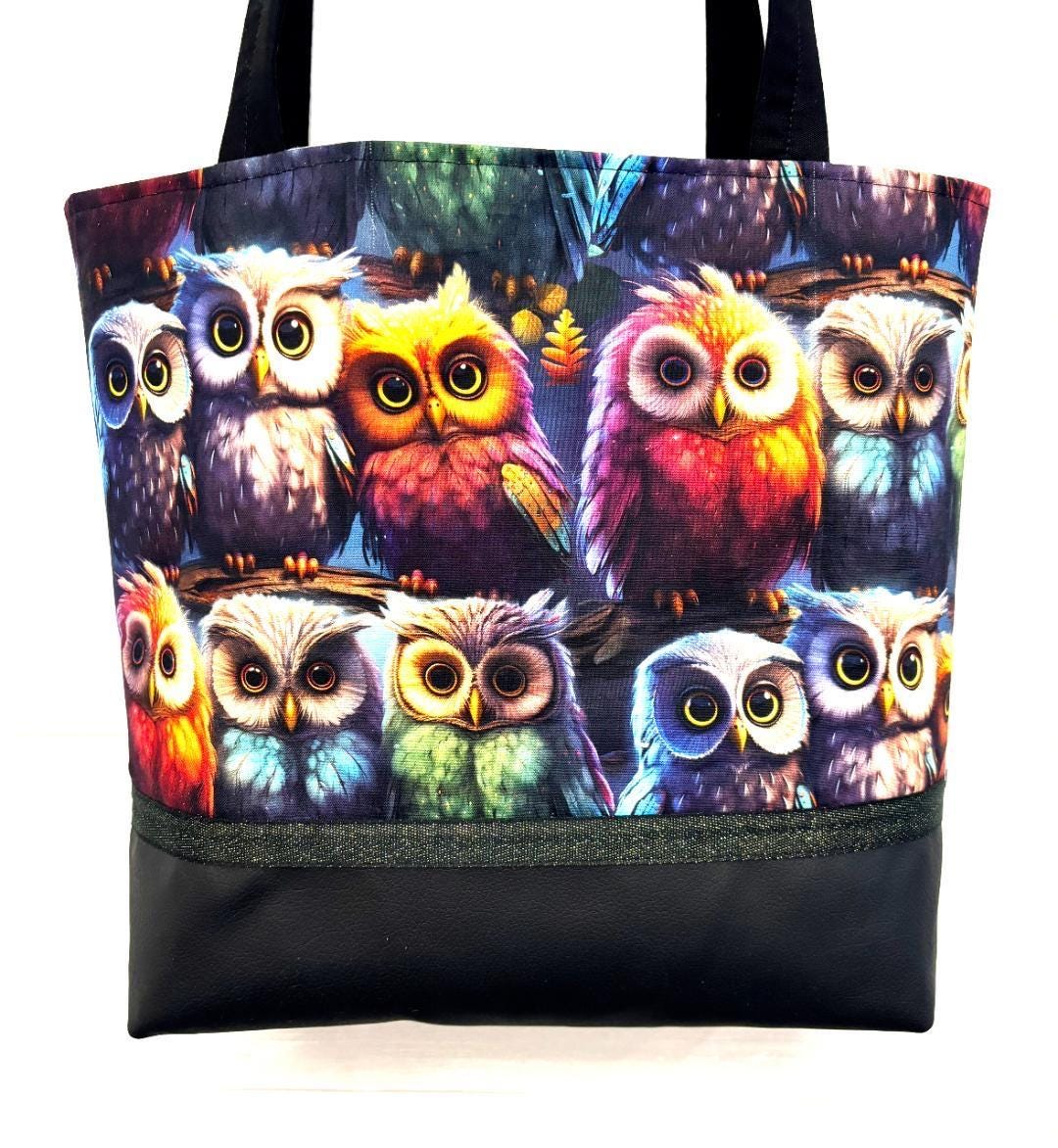 Bright Owls Fabric Purse with a Vinyl Bottom