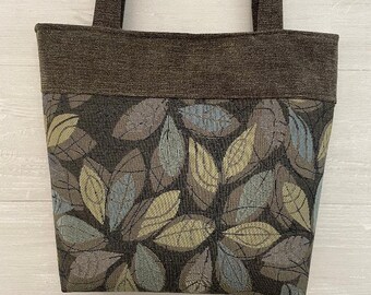 Gray Leaves Upholstery fabric Purse