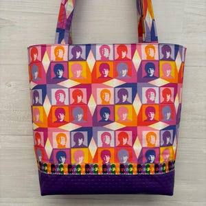 Beatles in Squares Fabric Purse with a Vinyl Bottom