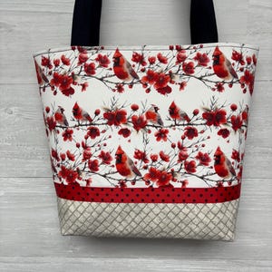 Red Cardinals Fabric Purse with a Vinyl Bottom
