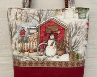Snowman and Shed Purse with a Vinyl Bottom