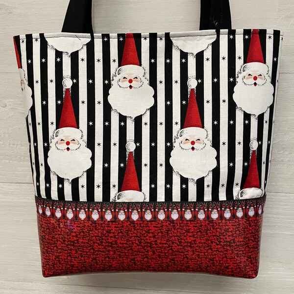 Santa Stripe Purse with a Vinyl Bottom