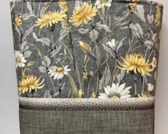 Flowers on Gray Fabric Purse with a Vinyl Bottom