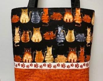 Cats on Black Purse with a Vinyl Bottom