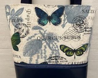 Blue Butterflies Purse with a Vinyl Bottom