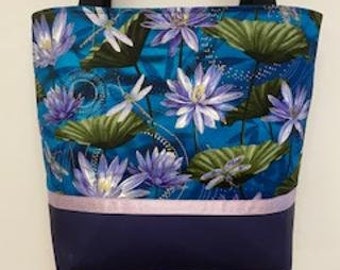 Dragonfly and Flower Purse with a Vinyl Bottom