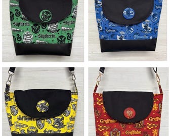 Crossbody HP Houses Fabric Purses with a Vinyl Bottom