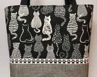 White Cats on Black Purse with a Vinyl Bottom