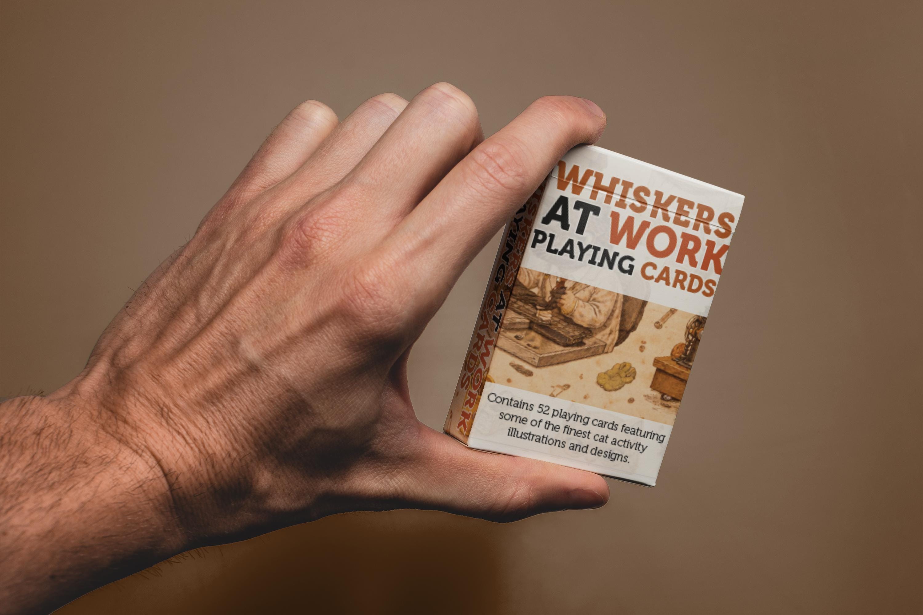 Whiskers At Work Playing Cards, Vintage Style Cat Card Game Gift