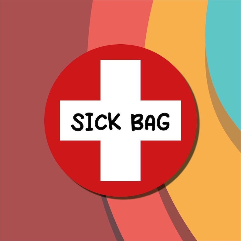 Sick Bag Stickers for Hen Party, Stag Do, Travel Sickness - 37mm
