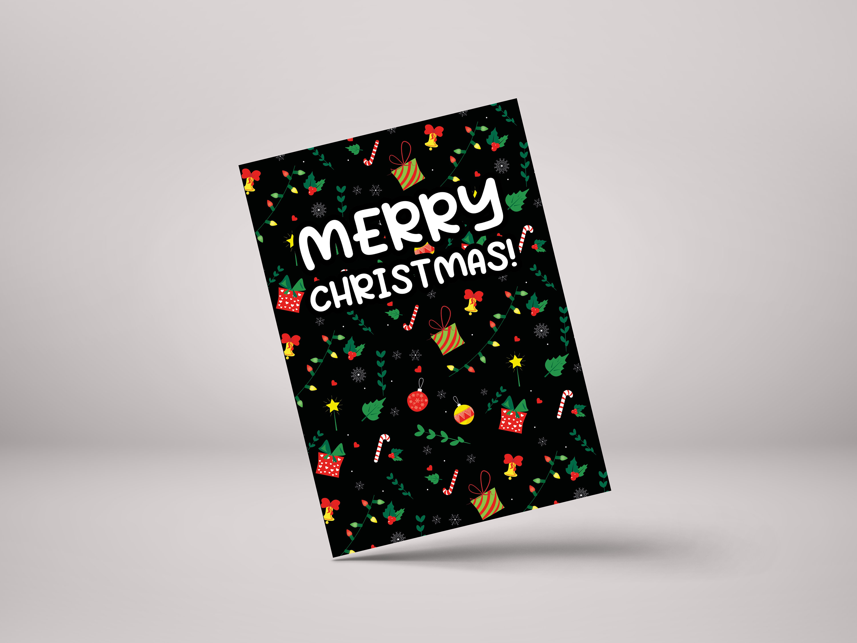 Personalised Black Pattern Christmas Card - Custom Xmas Greeting Card