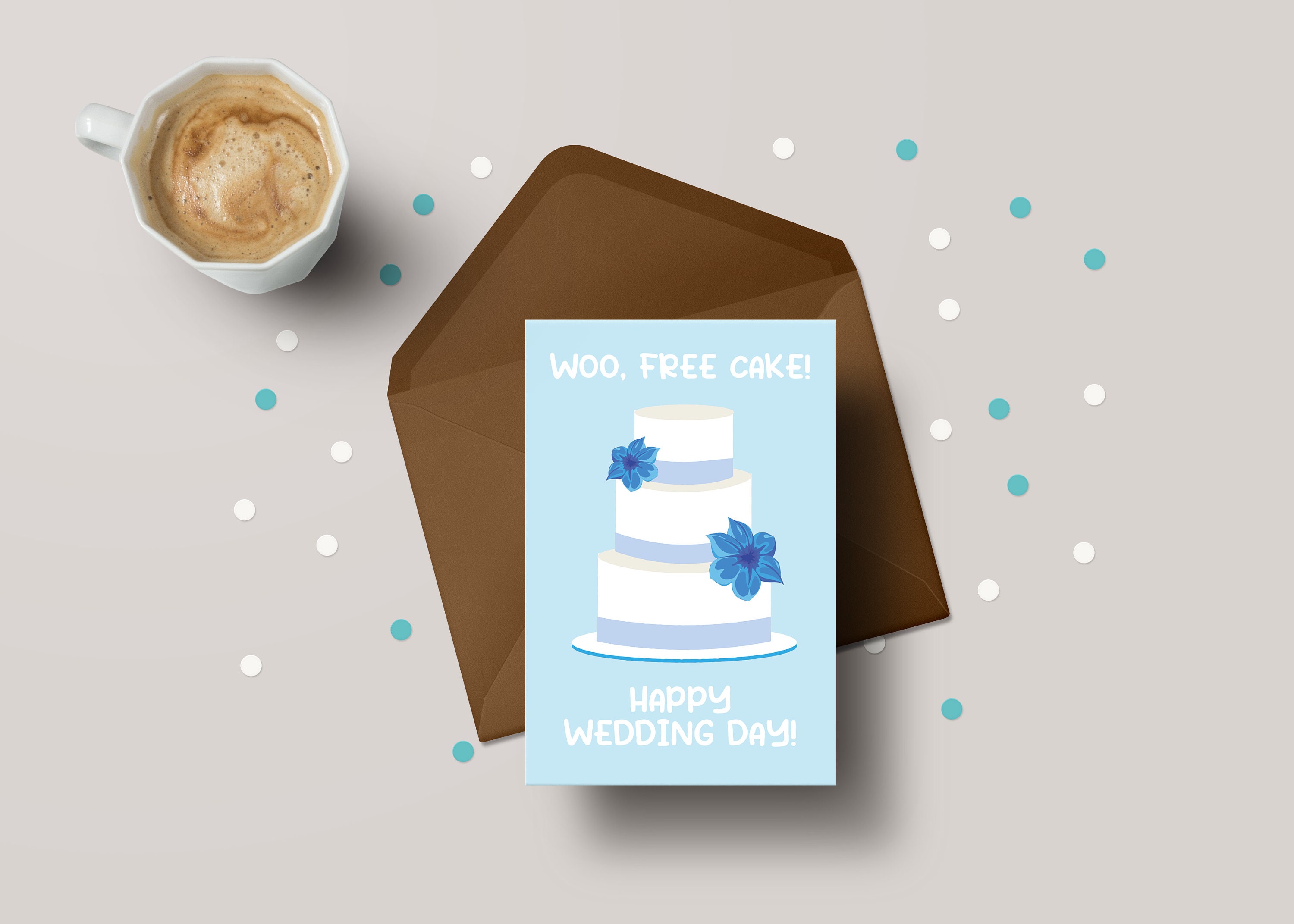 Funny Wedding Day Card - Congrats Newly Married Couple - Free Cake