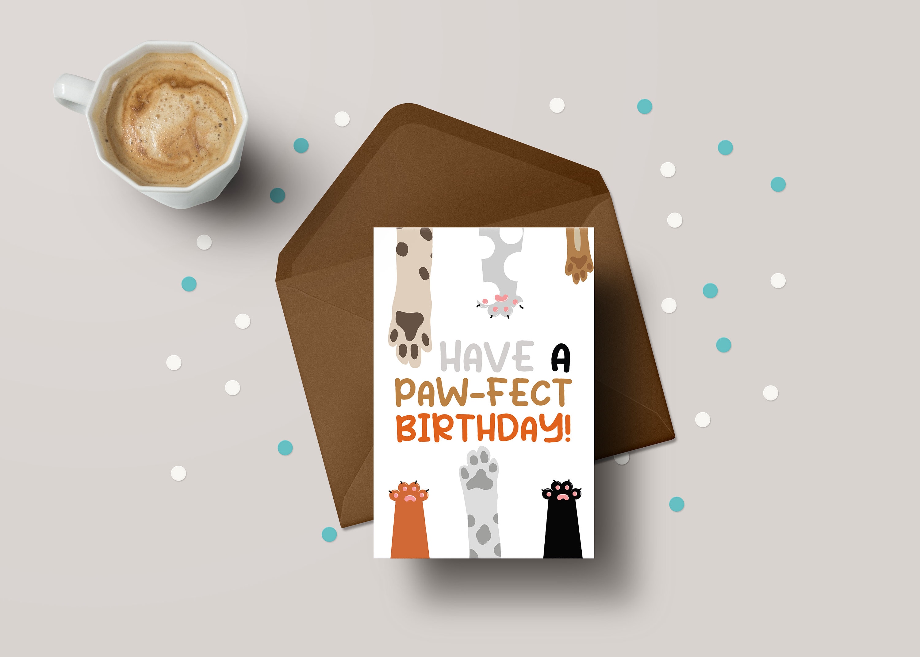 Funny Pet Birthday Card - "Pawfect Birthday" Cat & Dog Greeting