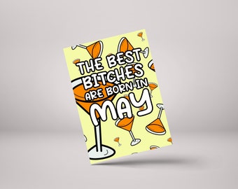 ¡Las mejores perras nacen en mayo! - Tarjeta de felicitación personalizada y divertida de cumpleaños de mayo