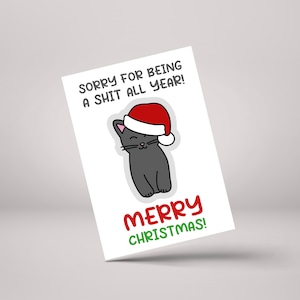 Désolé d'avoir été une merde toute l'année ! - Carte de vœux de Noël drôle et personnalisée avec chat maman/papa.