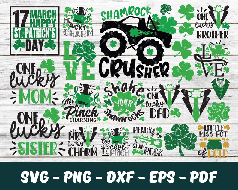 Bundle Clover Happy Patrick Day Leprechaun Cut Files includes svgdxf file formats Download for Cricut Happy Sains St Patrick SVG