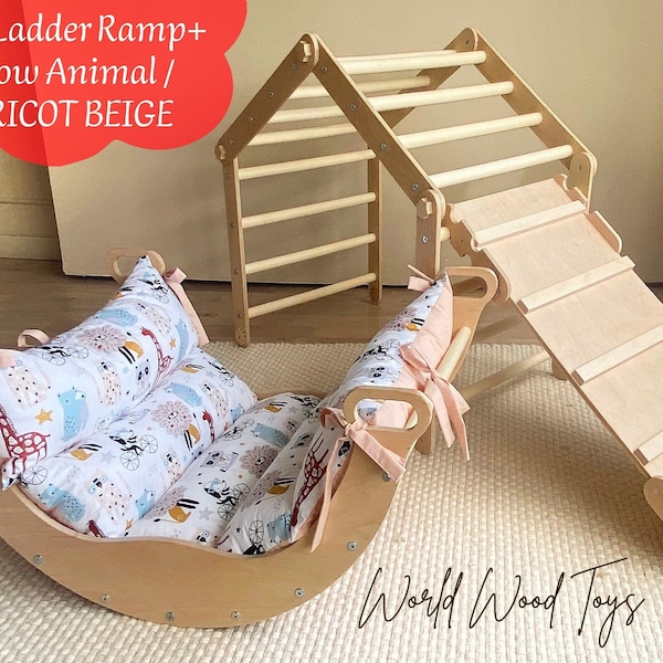 Arche d'escalade Montessori avec rampe + oreiller en coton, coussin d'arc d'escalade, kit d'escalade pour enfants avec oreiller, Kletterbogen mit kissen, Bogenwippe.