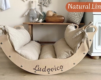 Arco de escalada+almohada, Conjunto de triángulos de escalada, Rocker Montessori, Klettergerüst, Kletterbogen Wippe holz, Kletterbrett Kletterdreieck mit Rutsche