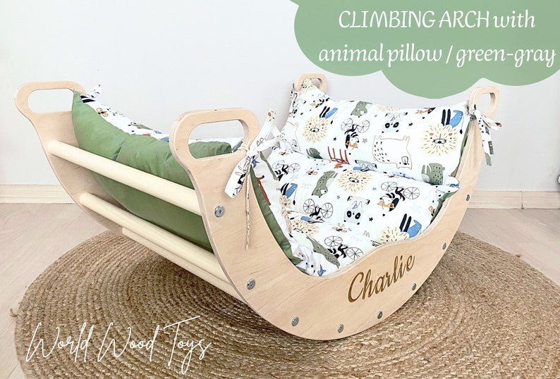 BEST OFFER Montessori rocker, Montessori Climbing Arch with Ramp and Pillow, Climbing Set Baby gym, Kletterdreieck, Kletterbogen mit kissen image 4