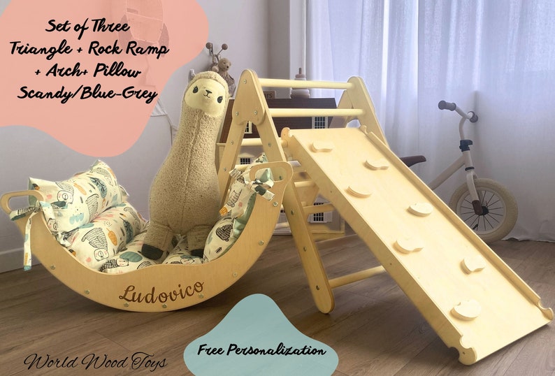 BEST OFFER Montessori rocker, Montessori Climbing Arch with Ramp and Pillow, Climbing Set Baby gym, Kletterdreieck, Kletterbogen mit kissen Set3 Rock Ramp+Pillo