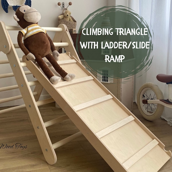 Kletterbogen aus Holz mit Rampe und Kissen, Montessori Rocker Baby Climber, Kletterbogen mit Kissen, Indoor-Spielplatz, Kletterdreieck-Set