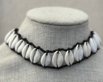 Vertical Cowrie Shell Choker Necklace